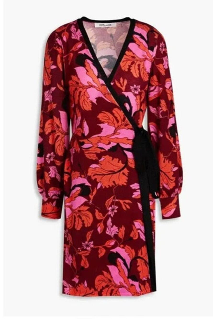 Diane Von Furstenberg Luella Flora-Print Merino Wool Wrap Dress NWT